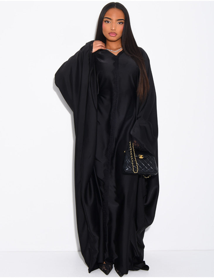 ABAYA PAPILLON A EMPIECEMENTS EN DENTELLE