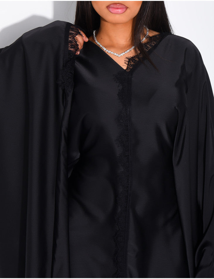 ABAYA PAPILLON A EMPIECEMENTS EN DENTELLE