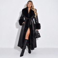 MANTEAU TRES LONG EN SIMILICUIR FOURRÉ A BORDURES EN FAUSSE FOURRURE