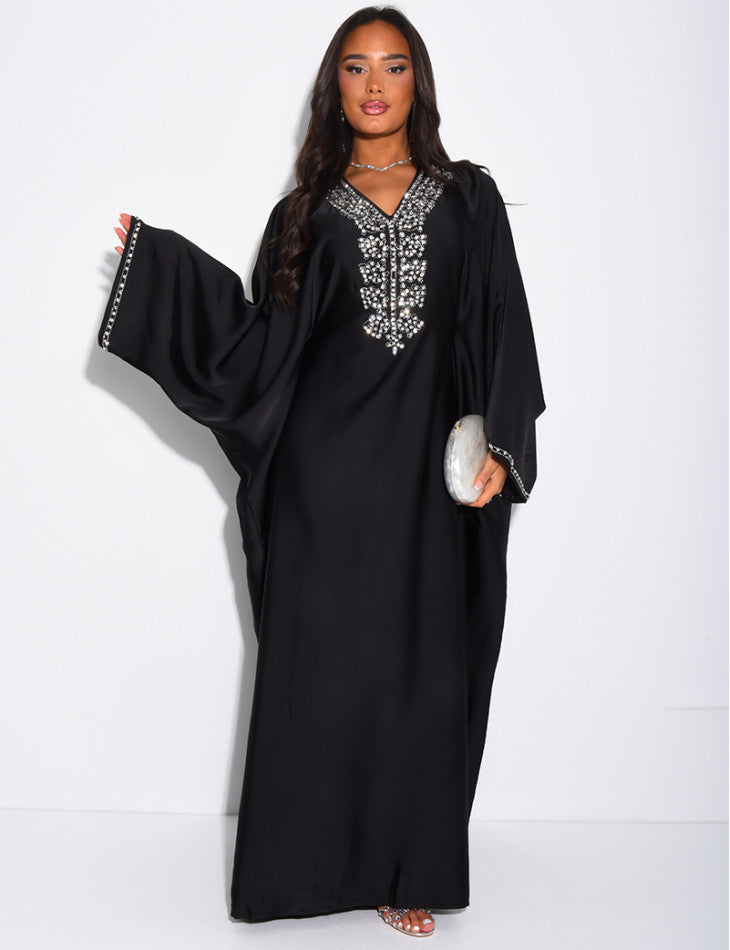 ABAYA PAPILLON A CRISTAUX NOIR