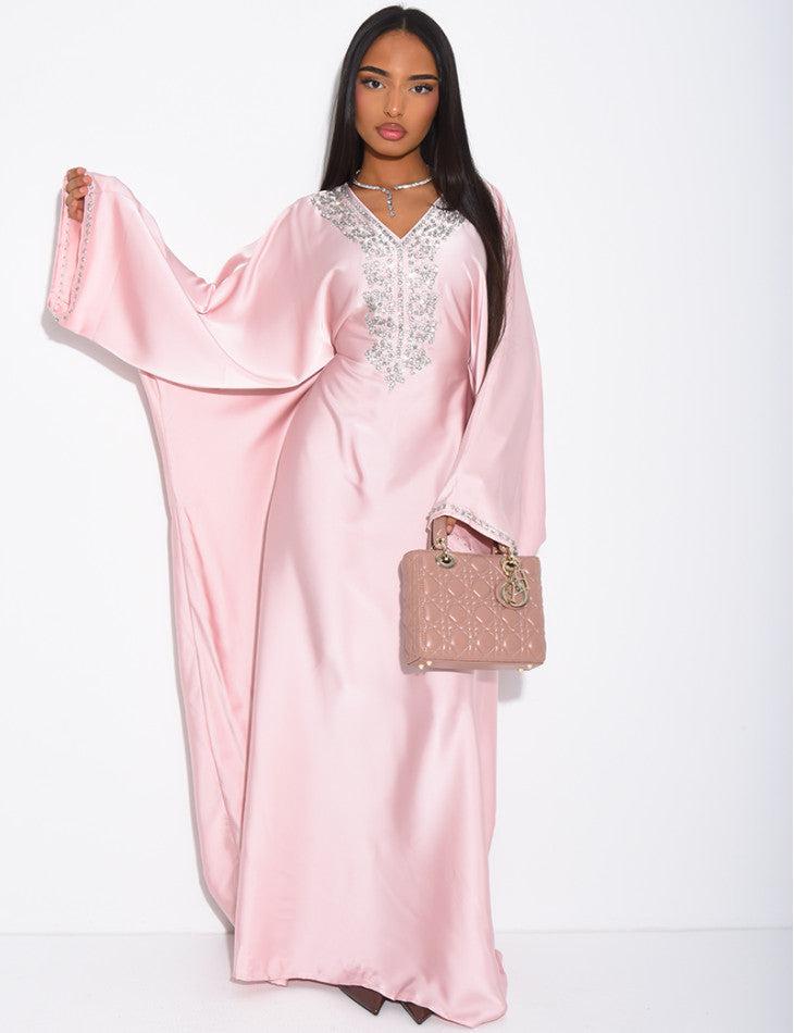 ABAYA PAPILLON A CRISTAUX ROSE