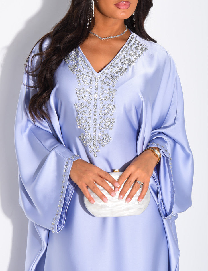 ABAYA PAPILLON A CRISTAUX BLEU