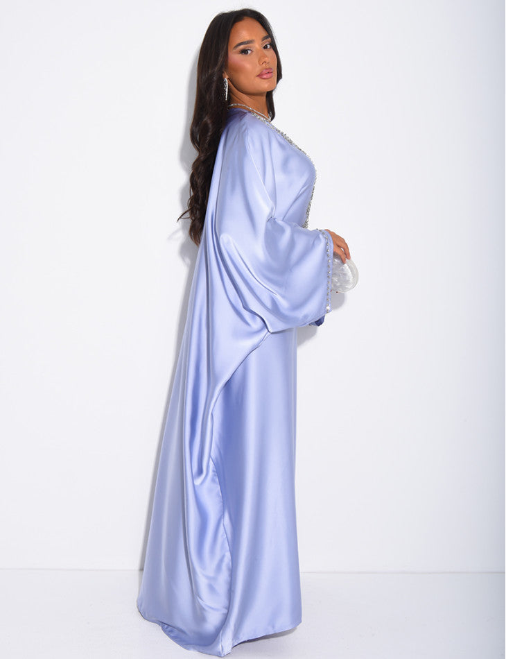 ABAYA PAPILLON A CRISTAUX BLEU