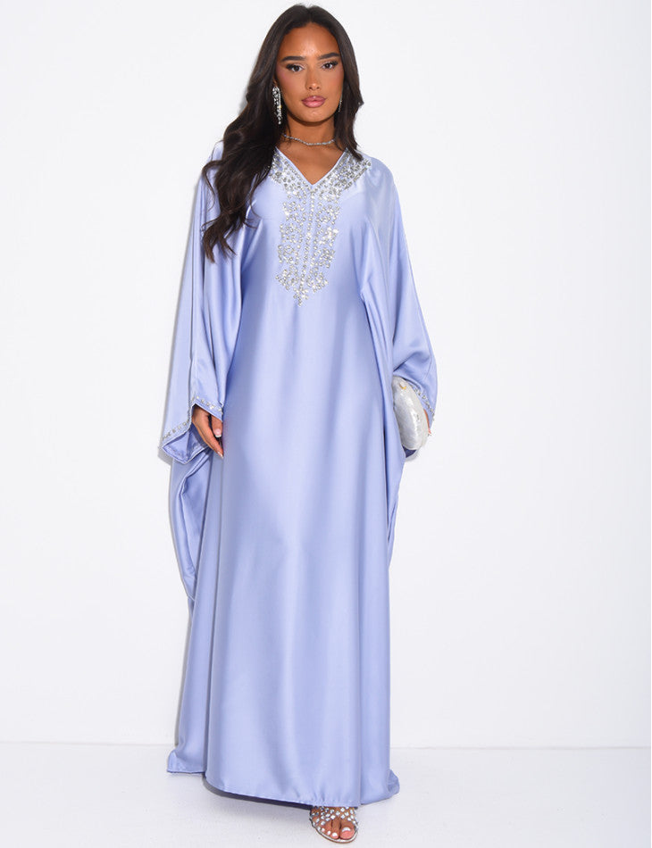 ABAYA PAPILLON A CRISTAUX BLEU