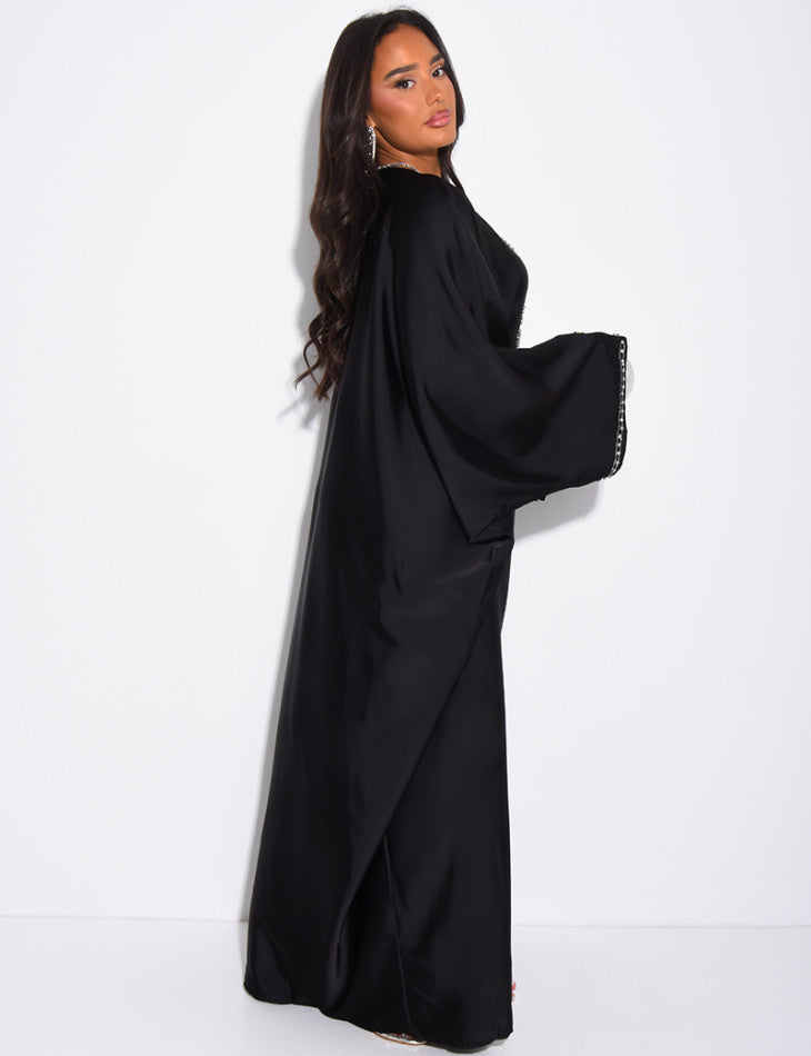 ABAYA PAPILLON A CRISTAUX NOIR