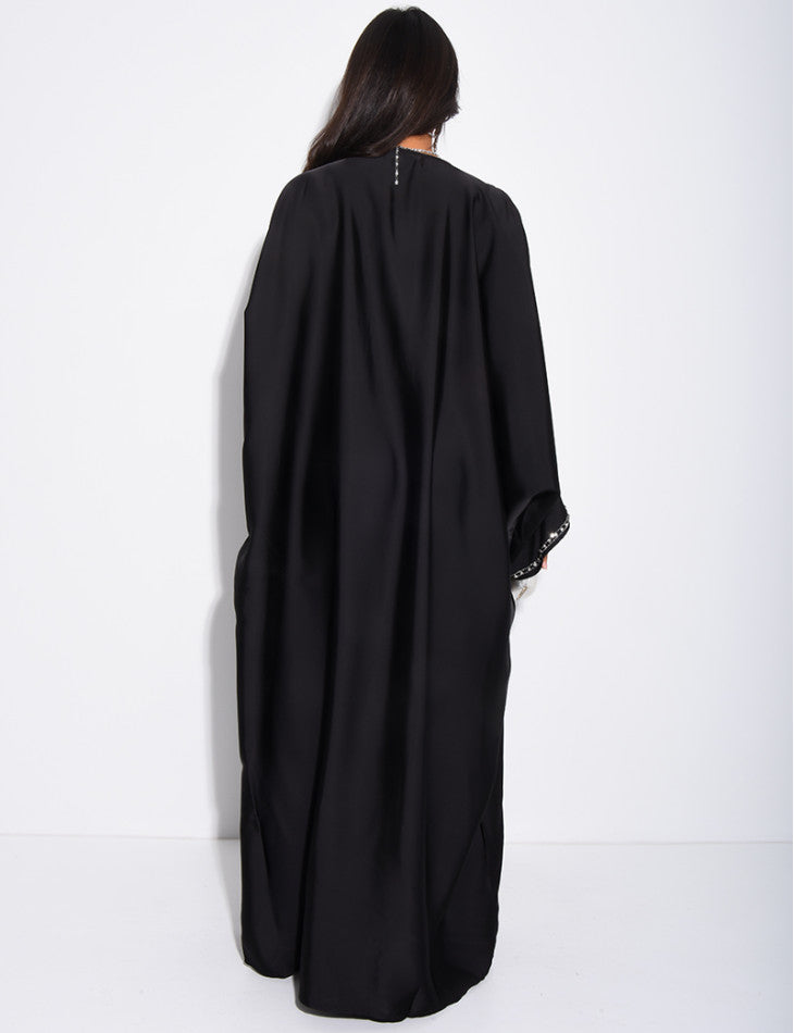 ABAYA PAPILLON A CRISTAUX NOIR