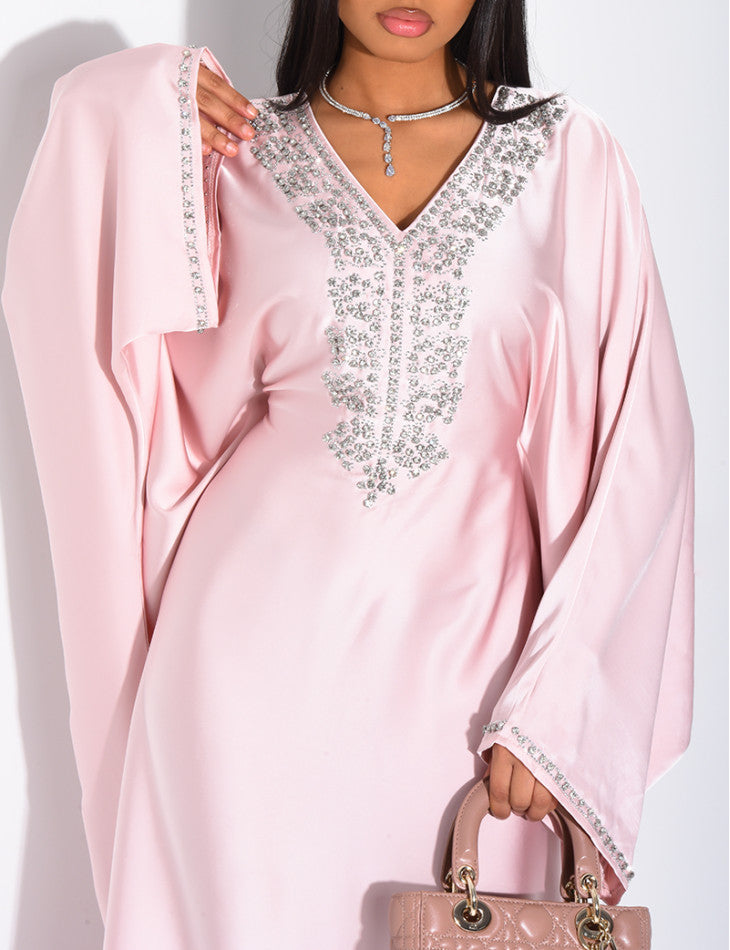 ABAYA PAPILLON A CRISTAUX ROSE