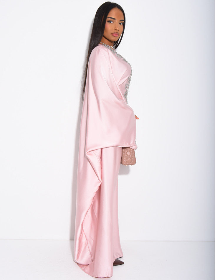 ABAYA PAPILLON A CRISTAUX ROSE