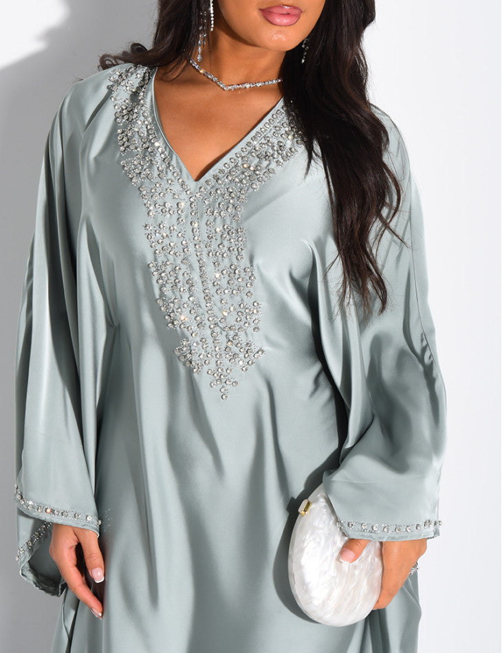 ABAYA PAPILLON A CRISTAUX VERT D'EAU