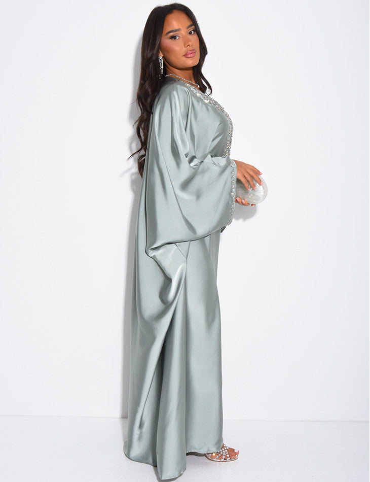 ABAYA PAPILLON A CRISTAUX VERT D'EAU