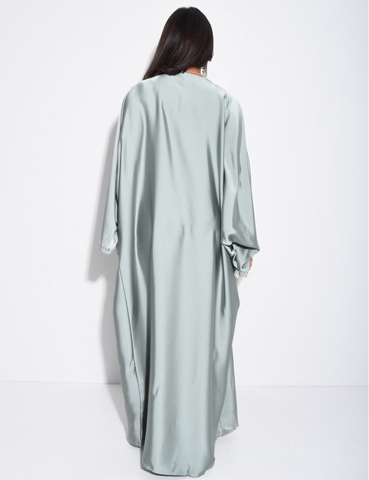 ABAYA PAPILLON A CRISTAUX VERT D'EAU
