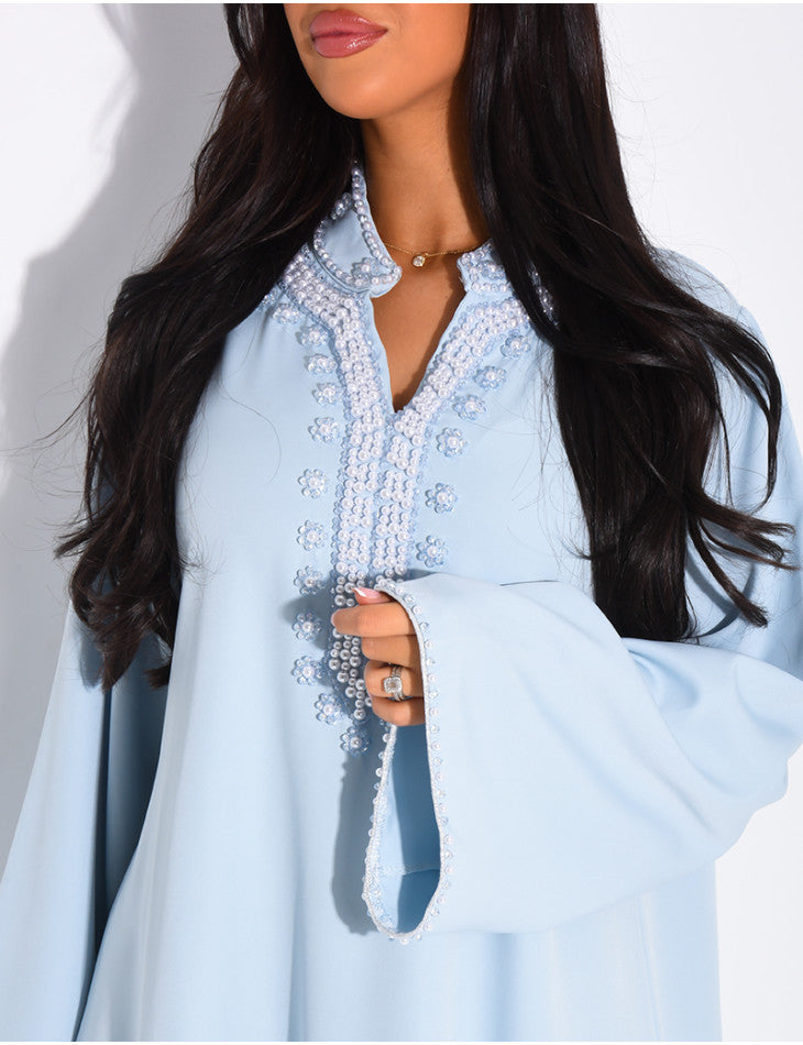 ABAYA AMPLE A PERLES COUSUE A LA MAIN