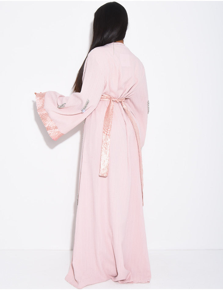 ENSEMBLE PREMIUM ROBE SANS MANCHE ET KIMONO A CRISTAUX ROSE