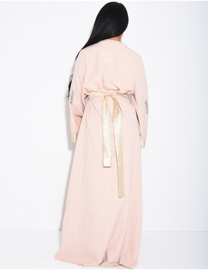 ENSEMBLE PREMIUM ROBE SANS MANCHE ET KIMONO A CRISTAUX BEIGE