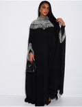 ABAYA EN MOUSSELINE ORNÉE DE STRASS NOIR