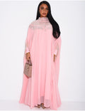 ABAYA EN MOUSSELINE ORNÉE DE STRASS ROSE