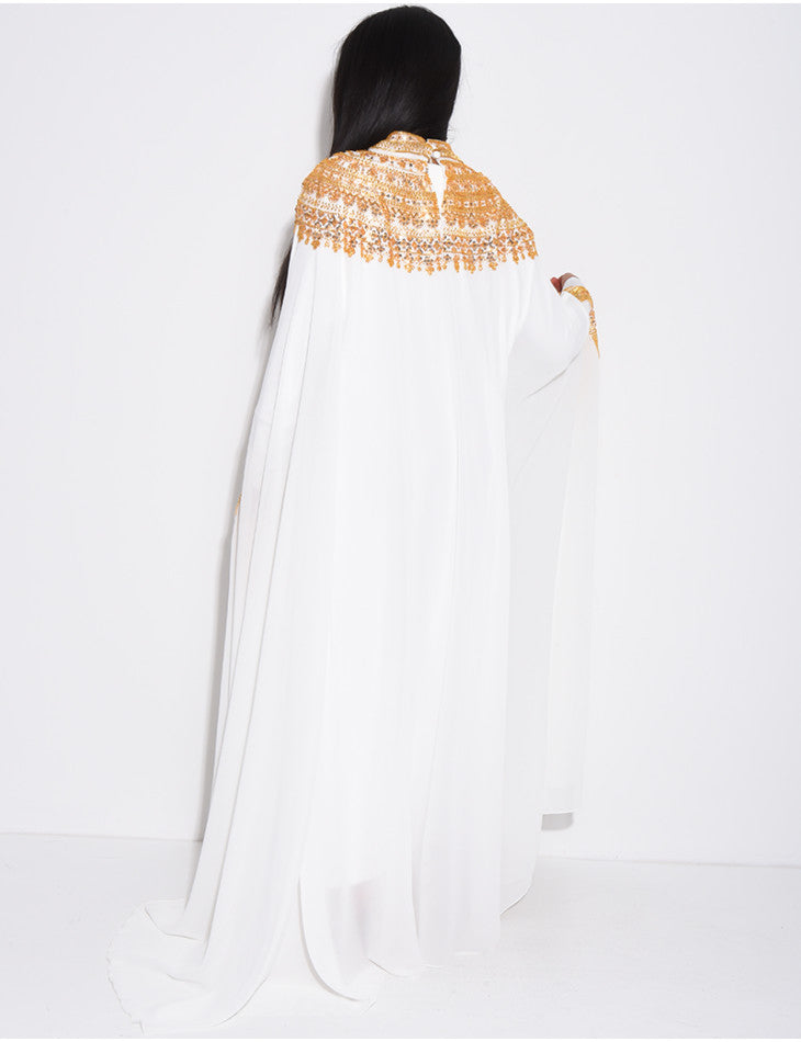 ABAYA EN  MOUSSELINE  ORNÉE DE STRASS BLANC