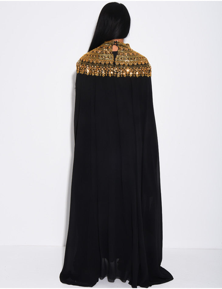 ABAYA EN MOUSSELINE ORNÉE DE STRASS NOIR