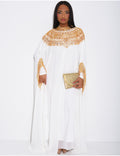 ABAYA EN  MOUSSELINE  ORNÉE DE STRASS BLANC